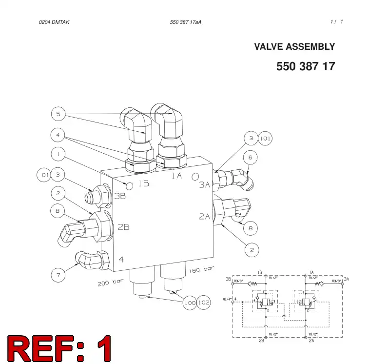 55037838 550 378 38 Double overcenter valve - Sandvik Technical Drawing