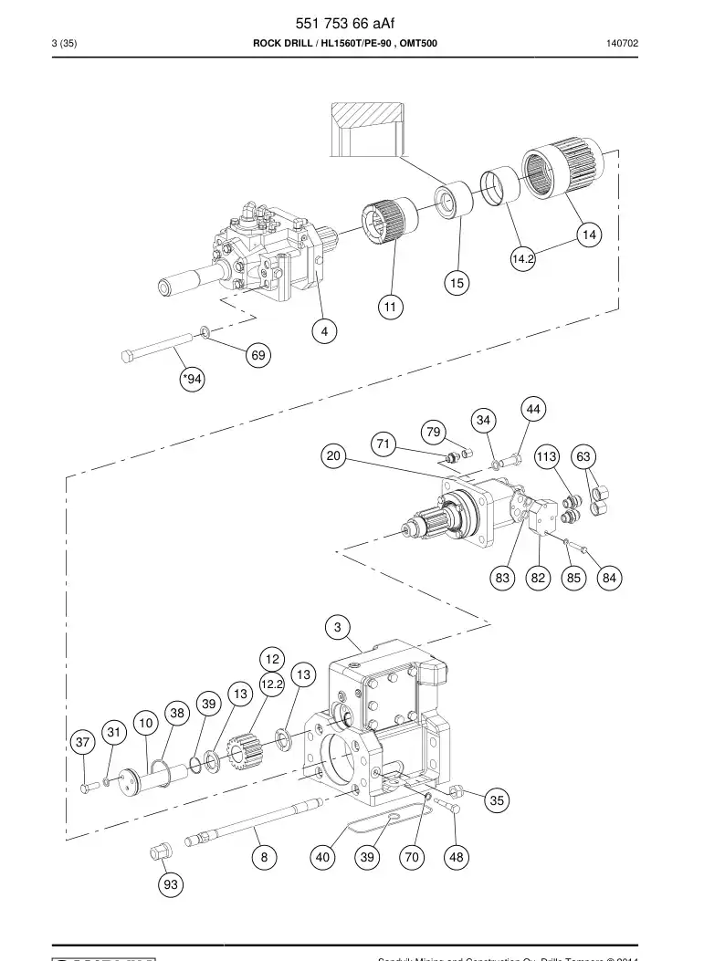 55039115b 550 391 15b Seal kit - Sandvik Technical Drawing