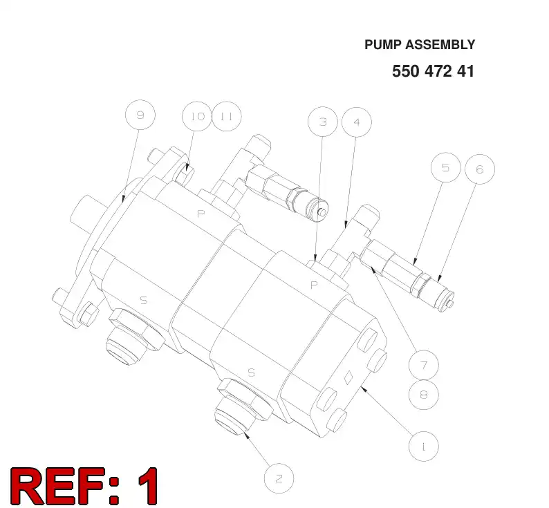 55039471 550 394 71 Hydraulic Pump, External Gear, Double - Sandvik Technical Drawing
