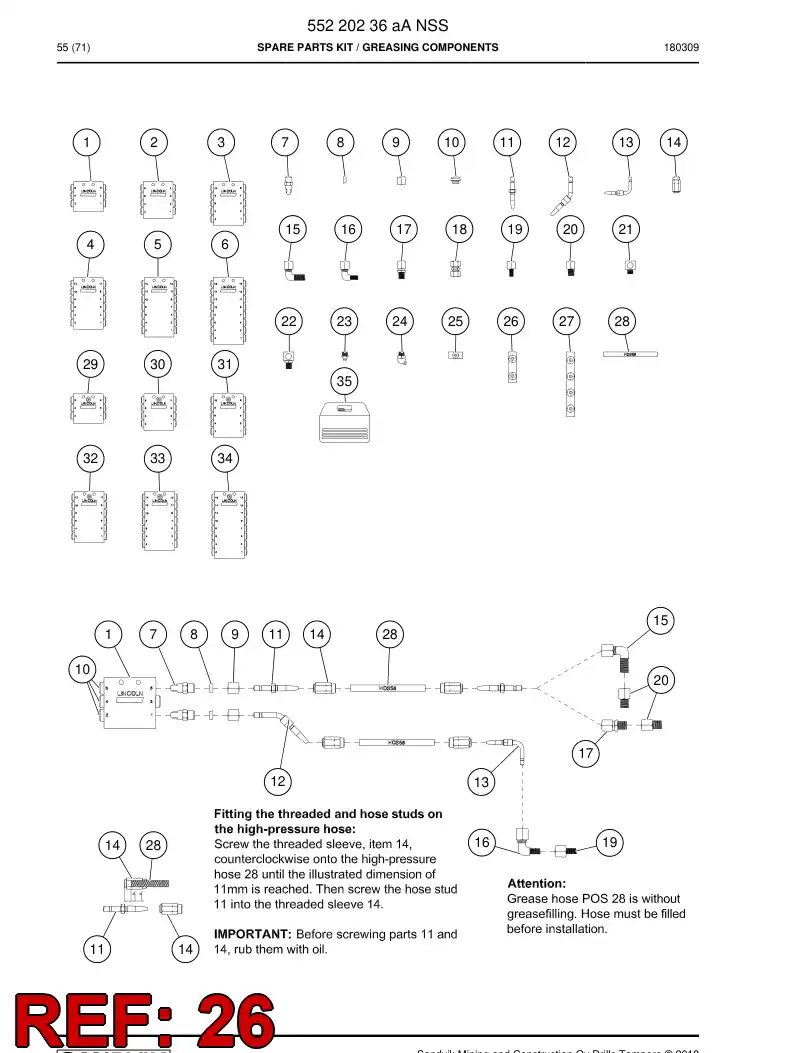 55039691a 550 396 91a LOCKING, LUBRICATION FITTINGS - Sandvik Technical Drawing