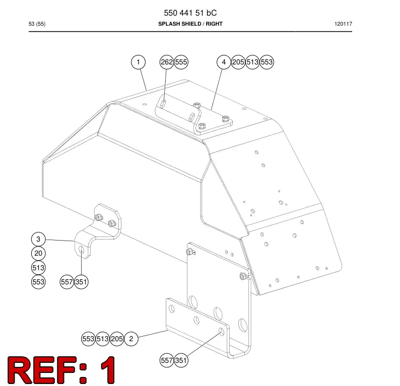 55039886a 550 398 86a Shield, Splash - Sandvik Technical Drawing