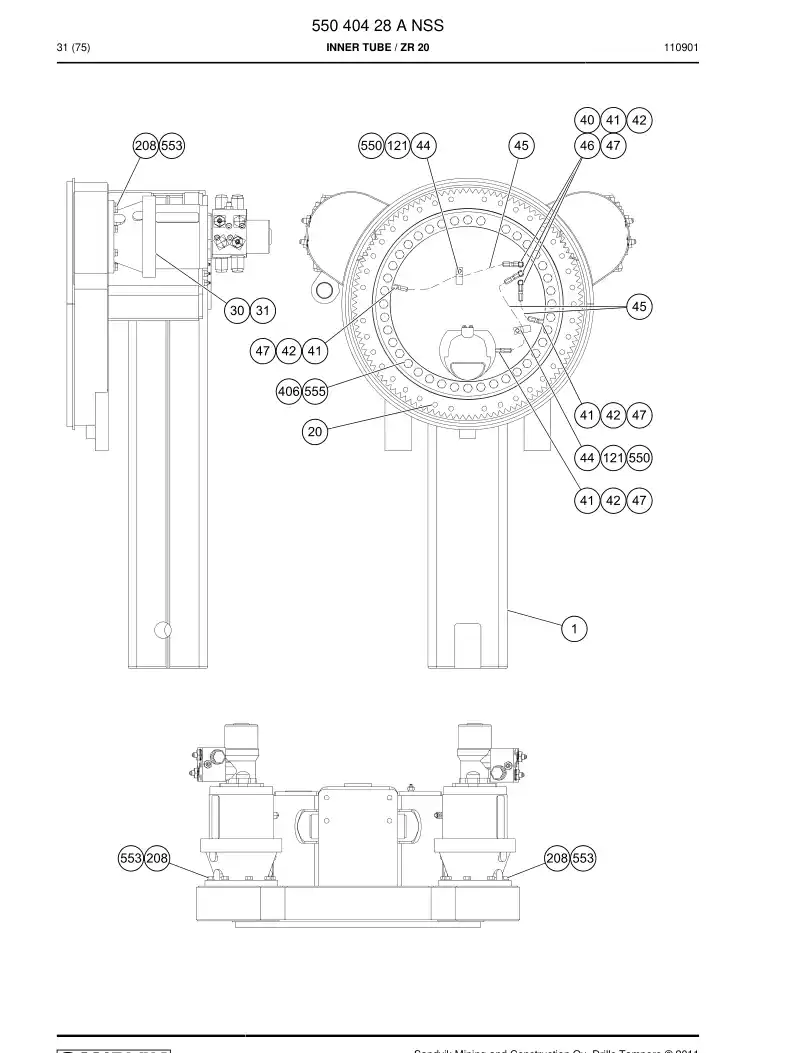 55040428a 550 404 28a Tube, Inner - Sandvik Technical Drawing
