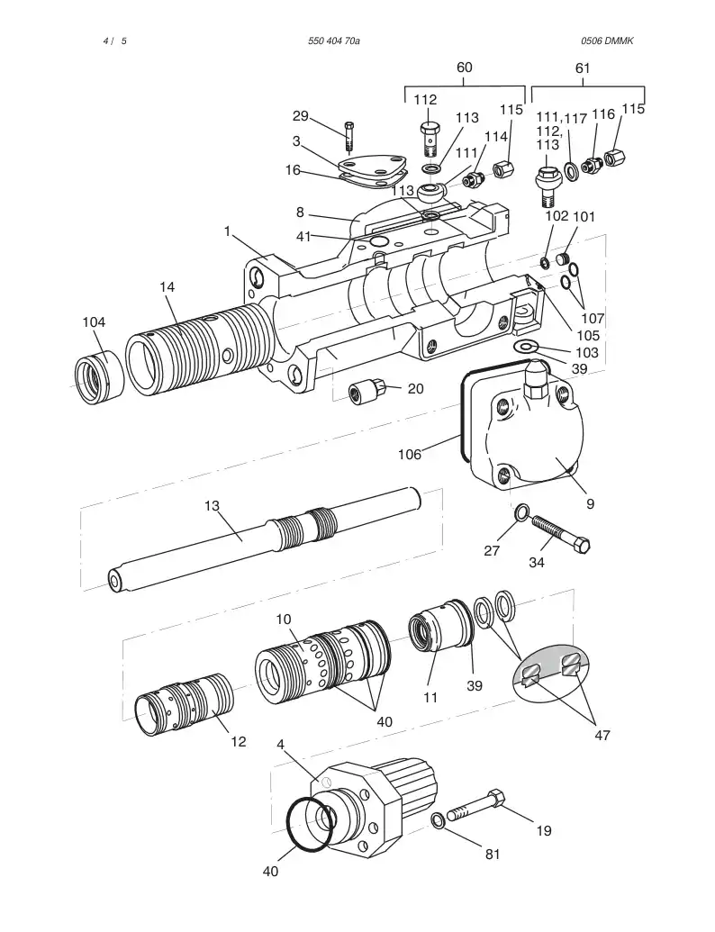 55040470a 550 404 70a HYDRAULIC ROCK DRILL HL710PE - Sandvik Technical Drawing