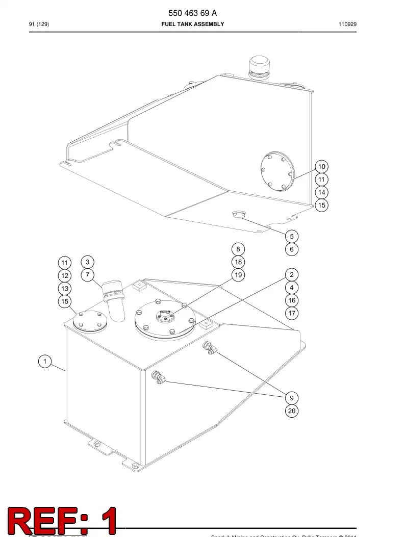 55040511a 550 405 11a Fuel tank - Sandvik Technical Drawing