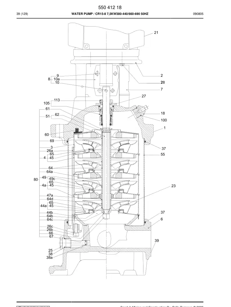 55041198a 550 411 98a Water pump - Sandvik Technical Drawing