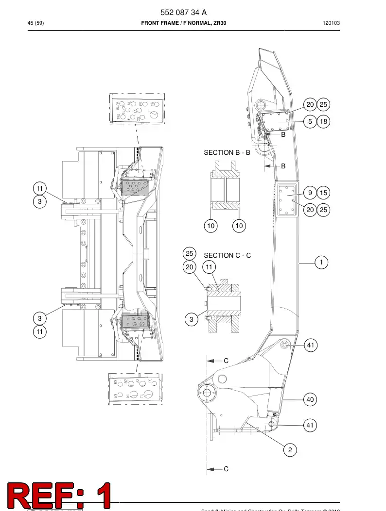 55041284 550 412 84 Front frame - Sandvik Technical Drawing