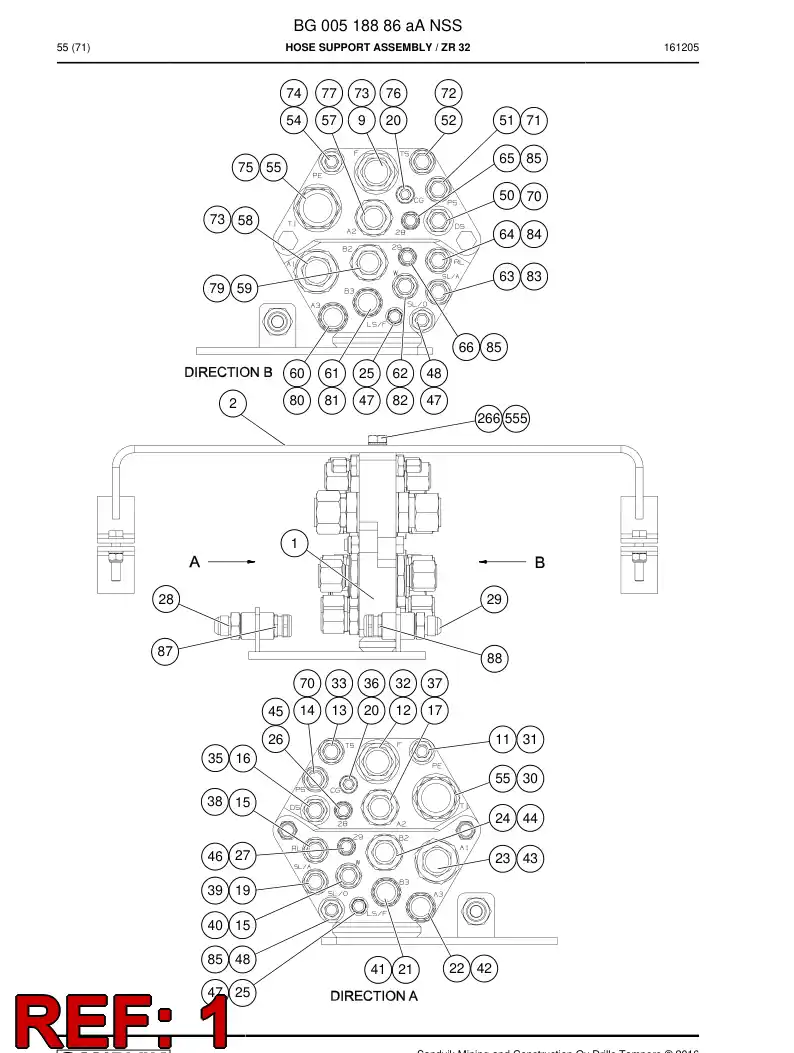 55042019b 550 420 19b Support, Hose - Sandvik Technical Drawing