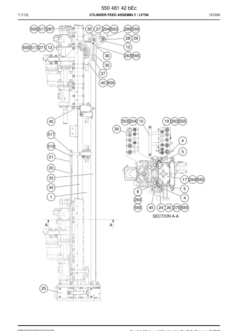 55042551 550 425 51 Slide rail - Sandvik Technical Drawing
