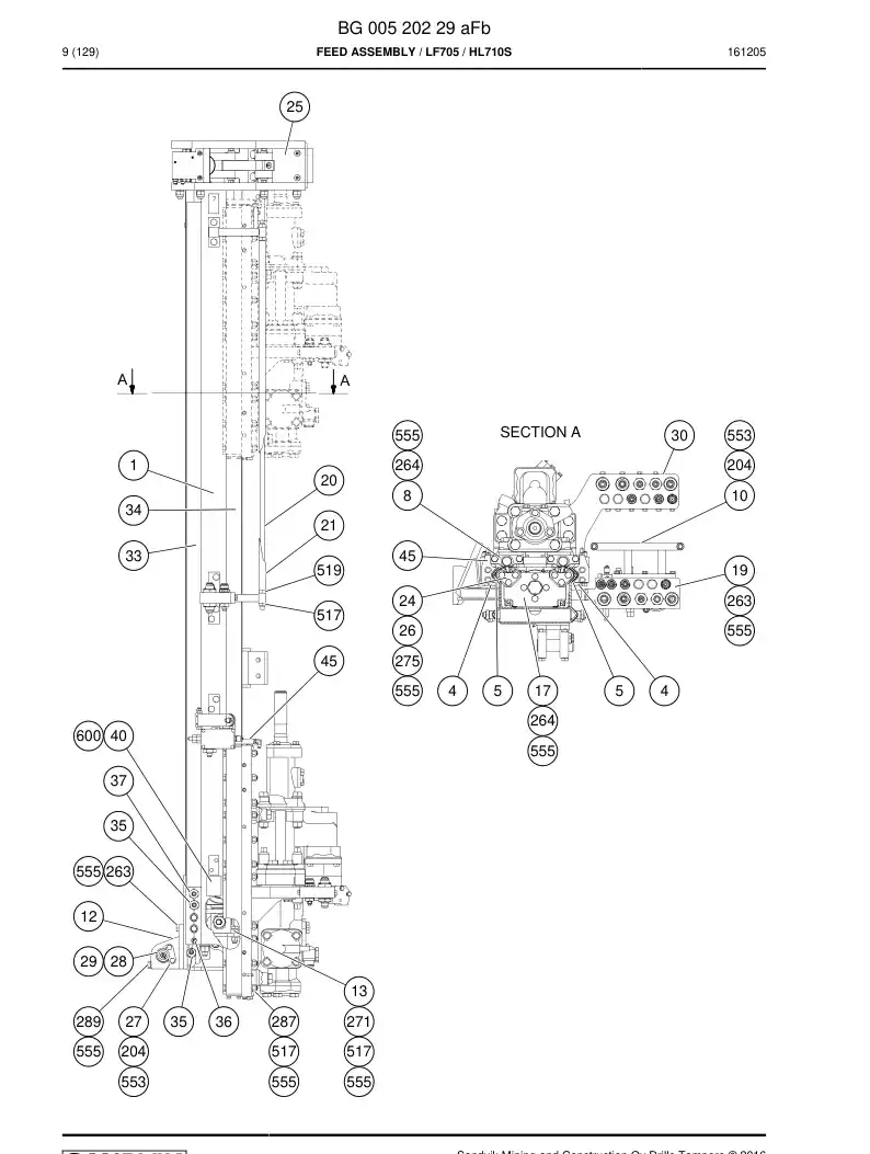 55042556u 550 425 56u Rail, Slide - Sandvik Technical Drawing