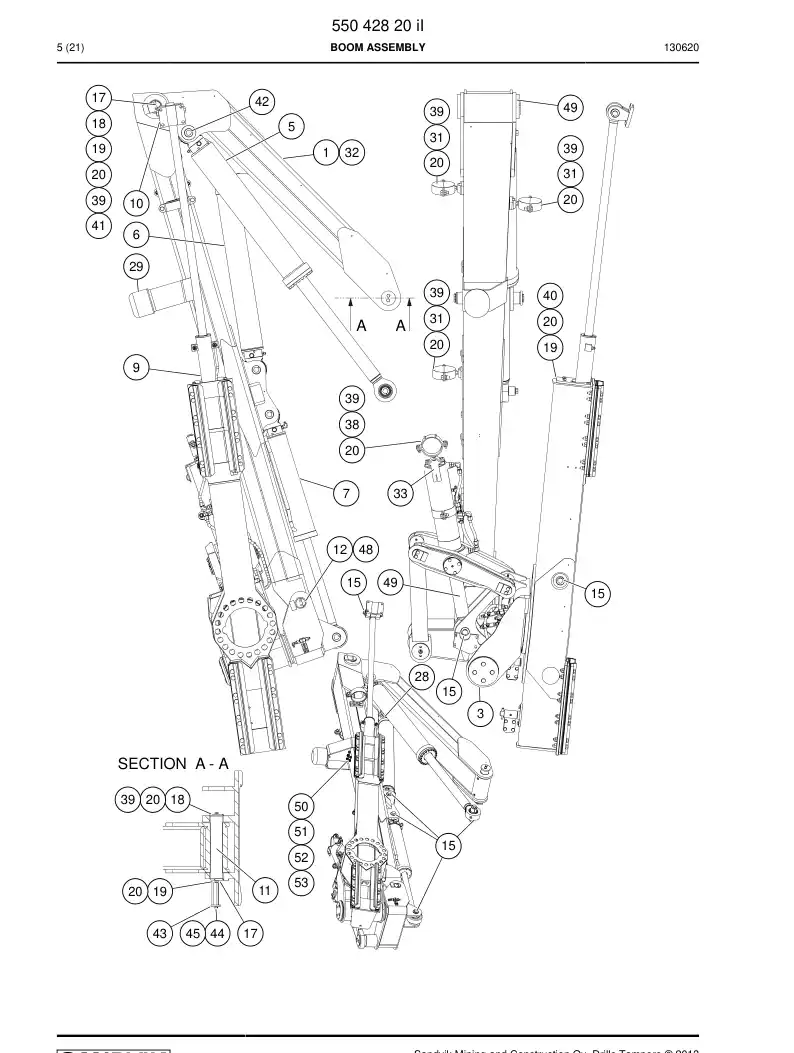 55042820i 550 428 20i Boom Assembly - Sandvik Technical Drawing
