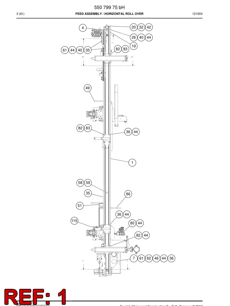 55042833d 550 428 33d Feed beam - Sandvik Technical Drawing