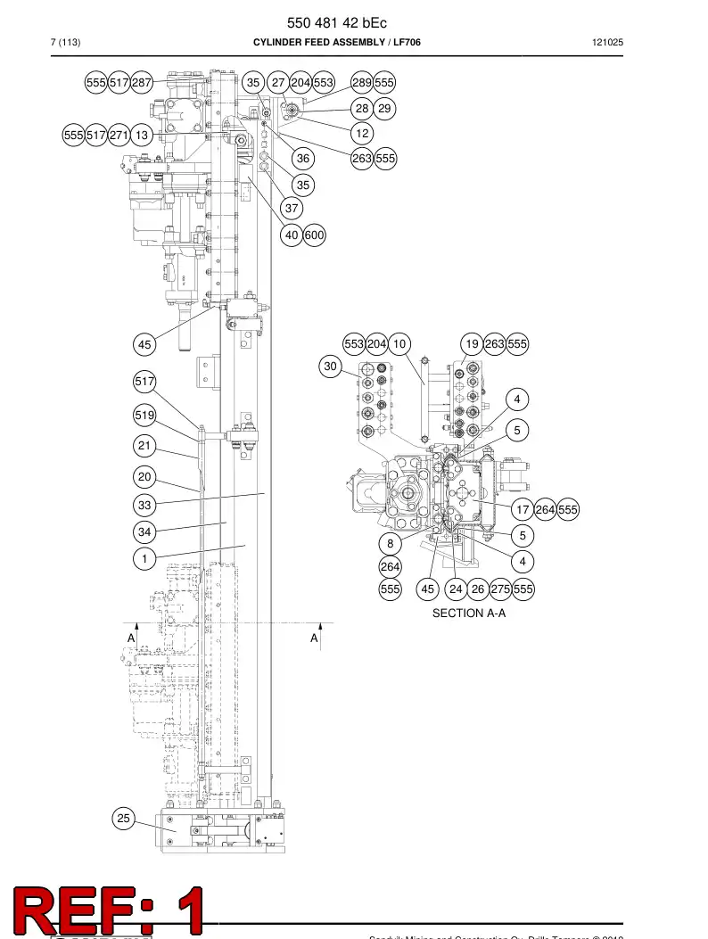 55043160a 550 431 60a Beam, Feed - Sandvik Technical Drawing