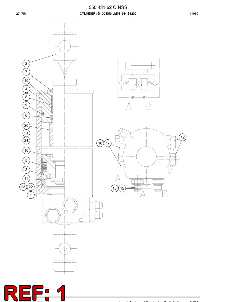 55043161 550 431 61 Tube, Cylinder - Sandvik Technical Drawing