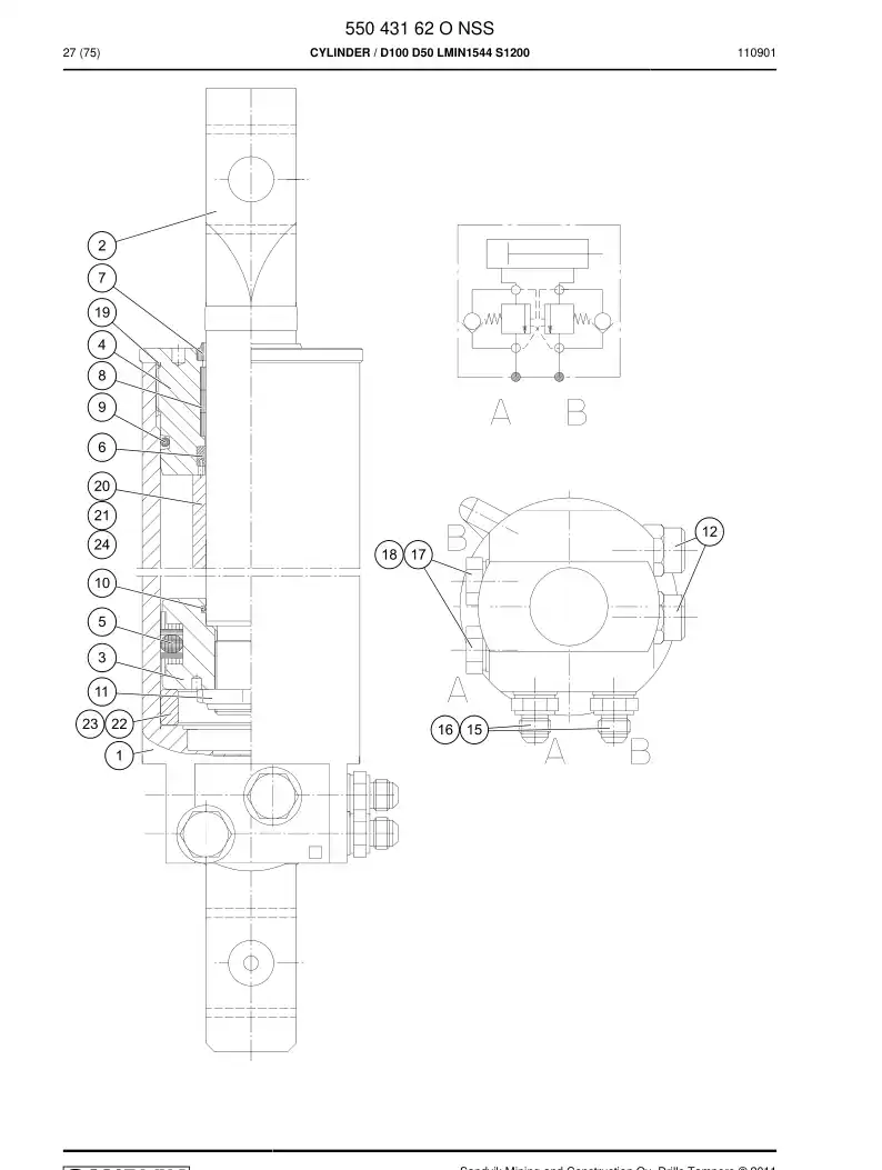 55043162p 550 431 62p Cylinder - Sandvik Technical Drawing