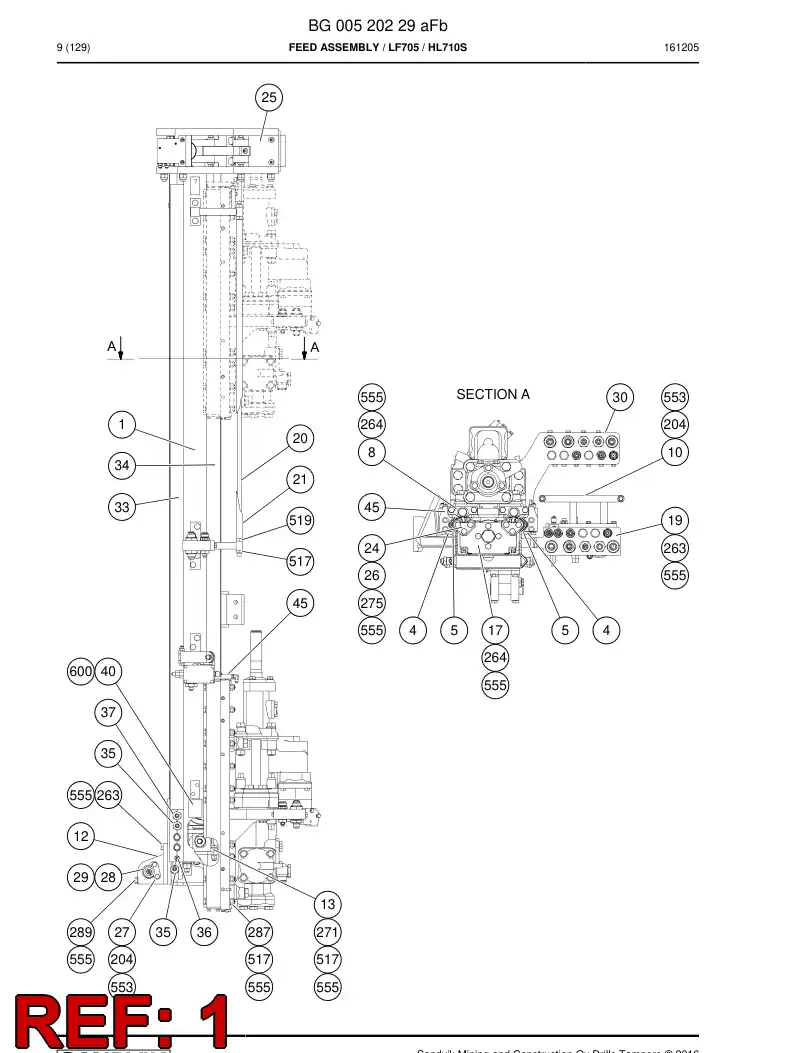 55043257a 550 432 57a Beam, Feed - Sandvik Technical Drawing
