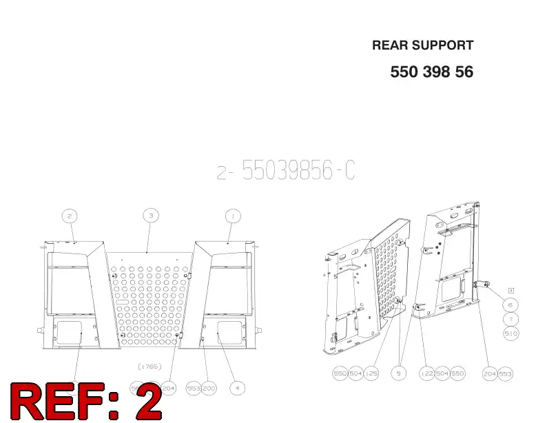 55043539 550 435 39 REAR SUPPORT - Sandvik Technical Drawing