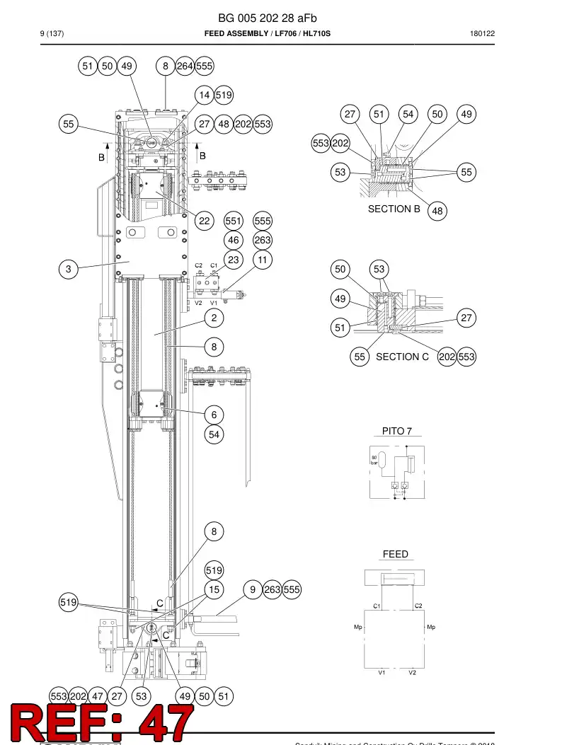 55043593a 550 435 93a Lever - Sandvik Technical Drawing
