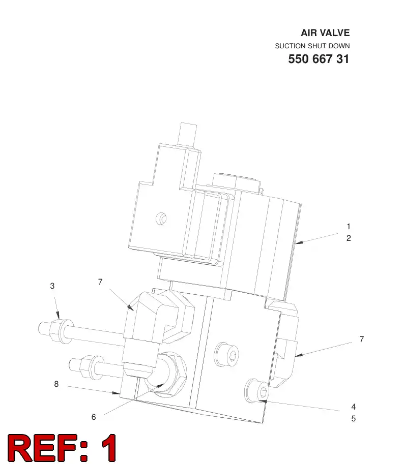55043801 550 438 01 Valve, Directional - Sandvik Technical Drawing