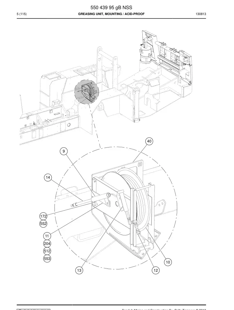 55043995g 550 439 95g Greasing Unit, Mounting - Sandvik Technical Drawing