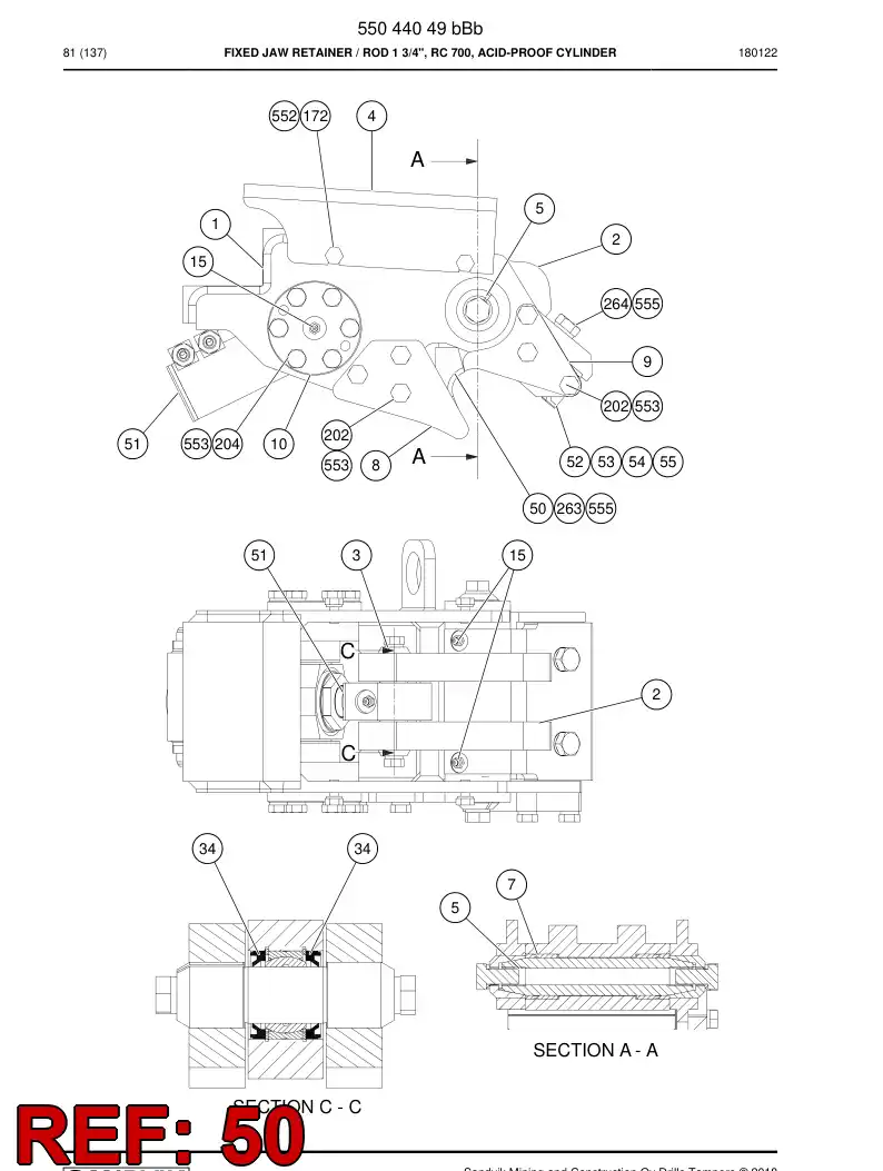 55044027a 550 440 27a Slipper Pad - Sandvik Technical Drawing