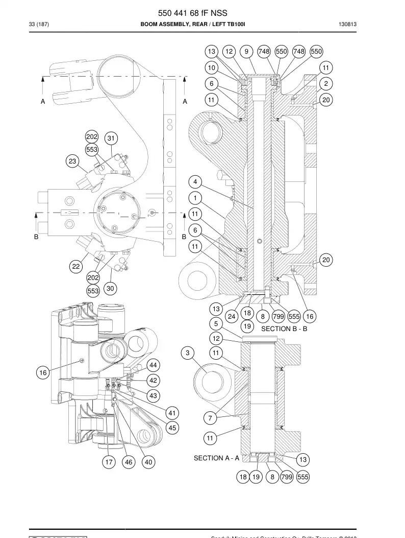 55044168f 550 441 68f Boom Assembly, Rear - Sandvik Technical Drawing
