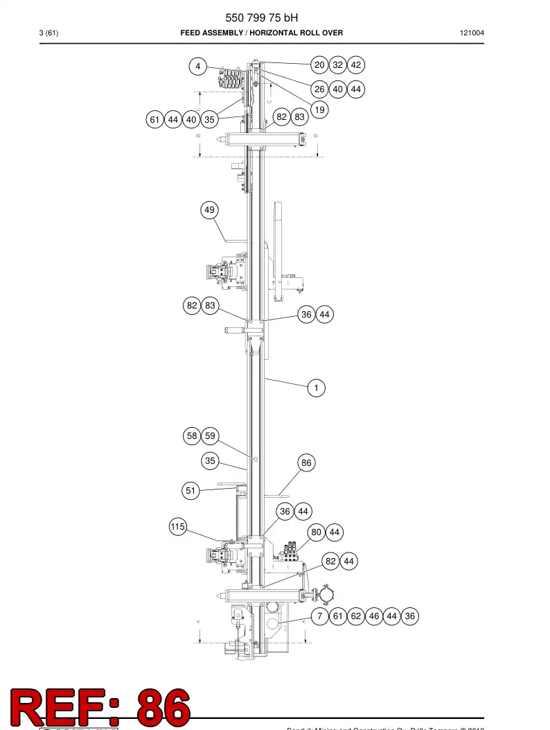 55044802 550 448 02 Safety bar - Sandvik Technical Drawing