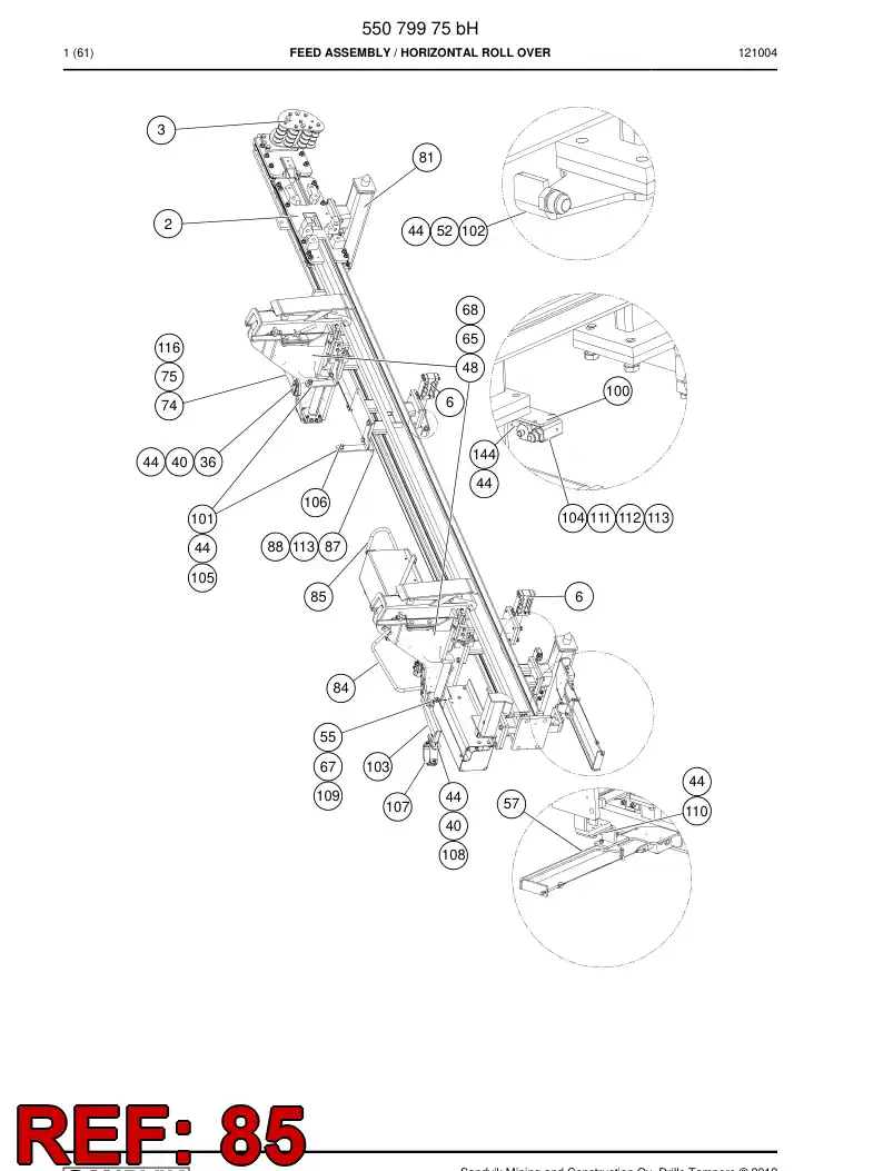 55044868 550 448 68 Safety bar - Sandvik Technical Drawing