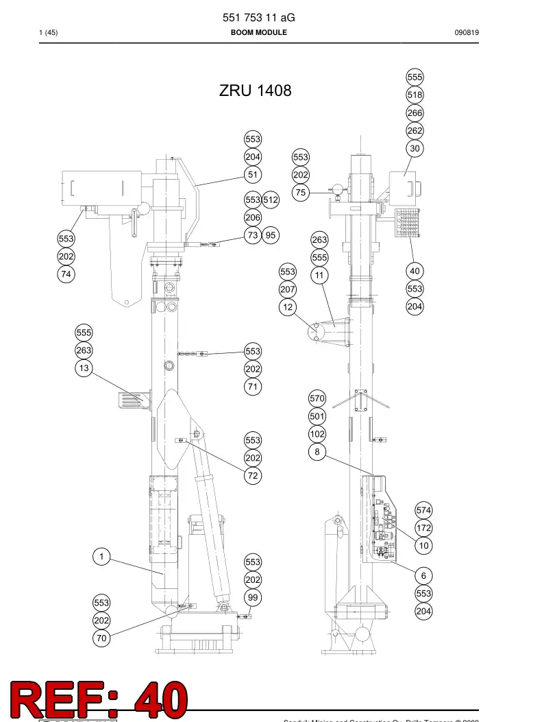 55045507 550 455 07 Cable entry plate - Sandvik Technical Drawing