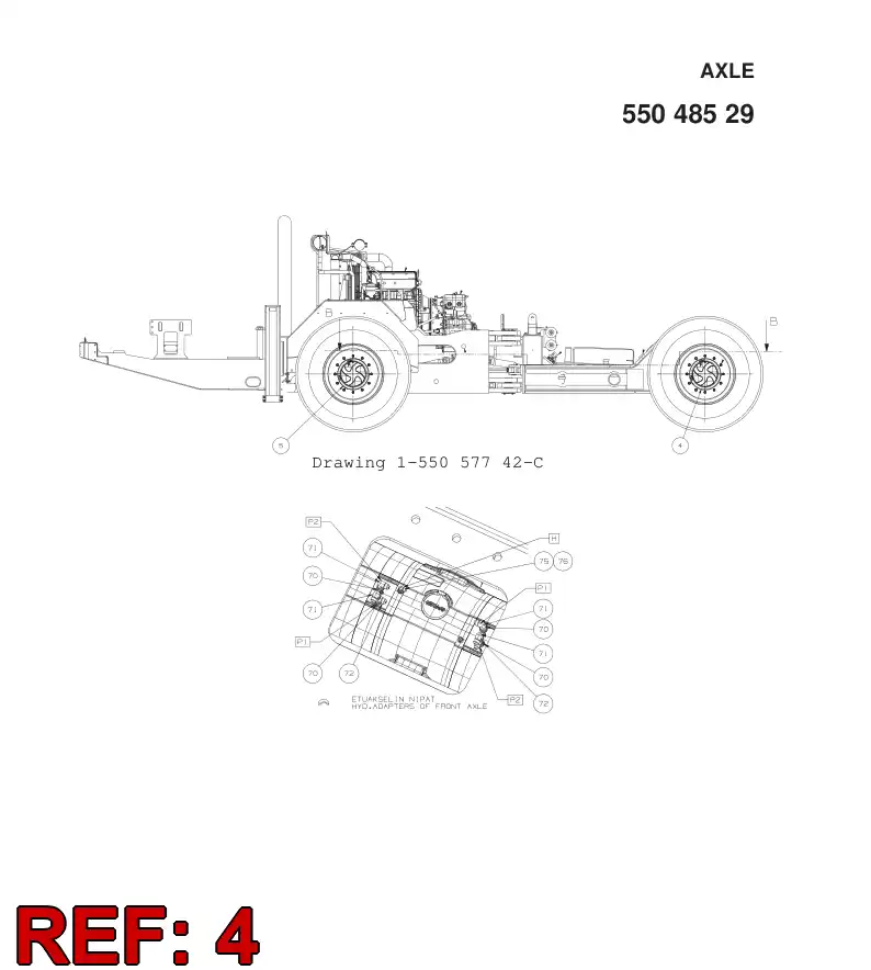 55045821 550 458 21 AXLE - Sandvik Technical Drawing