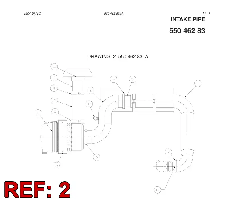 55046165 550 461 65 INTAKE PIPE - Sandvik Technical Drawing