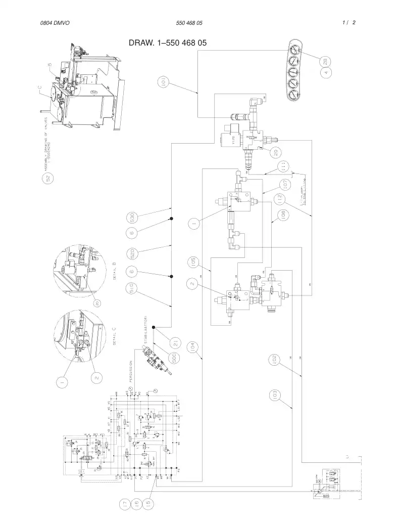 55046805 550 468 05 HYDRAULIC OPERATING DIAGRAM, S - Sandvik Technical Drawing