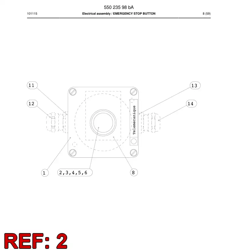 55047182e 550 471 82e BUTTON, PARADA DE EMERGENCIA - Sandvik Technical Drawing