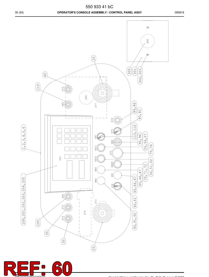 55047575 550 475 75 Selector switch - Sandvik Technical Drawing