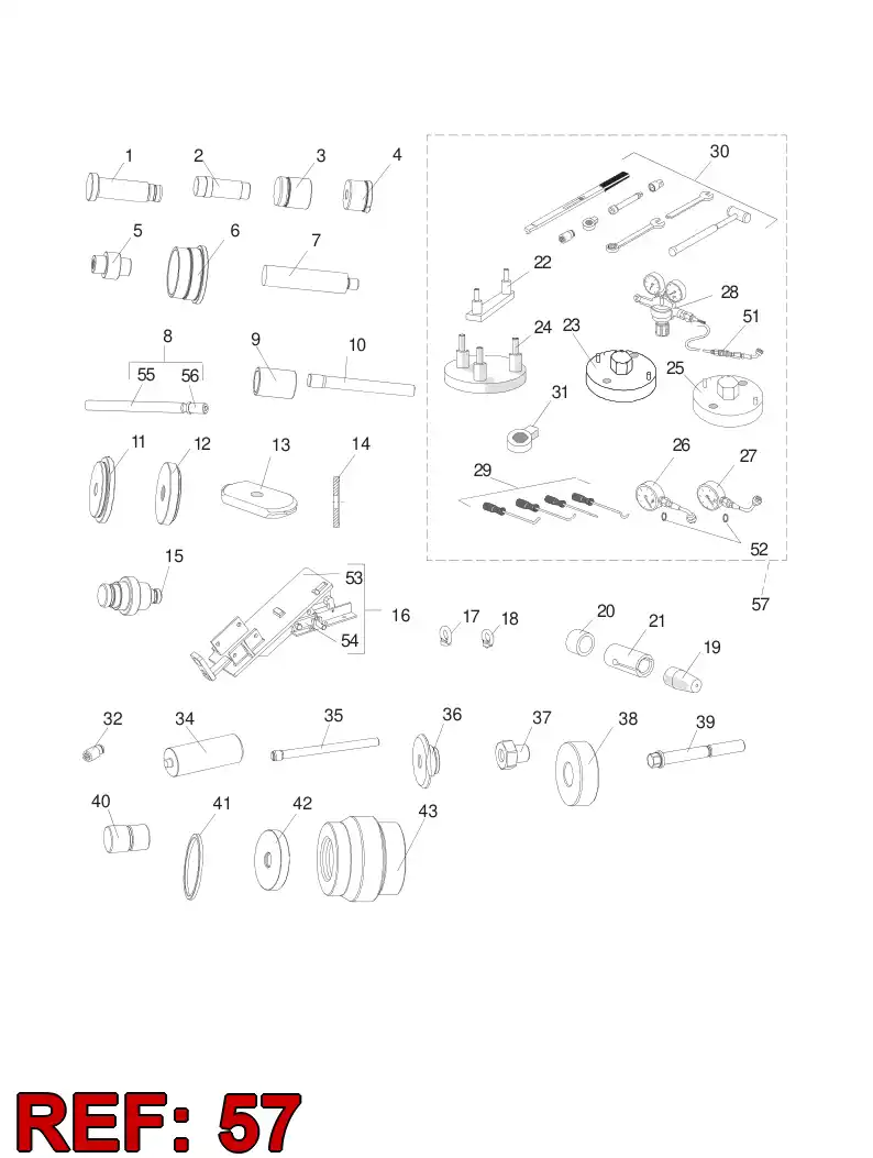 55047973 550 479 73 SPECIAL TOOL KIT FOR THE SITE INCL. PARTS 2, 22, 23, - Sandvik Technical Drawing