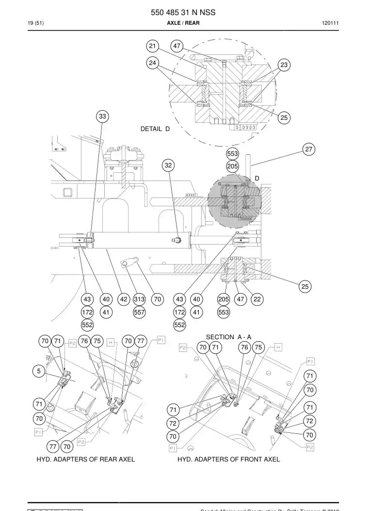 55048531 550 485 31 Axle - Sandvik Technical Drawing