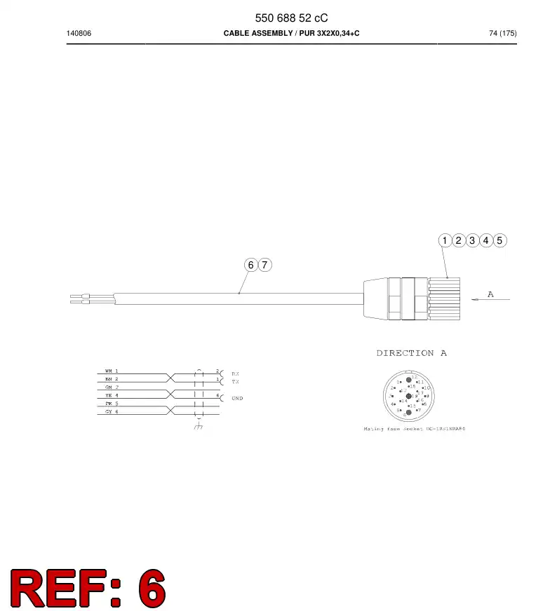 55049172 550 491 72 Cable, Shielded - Sandvik Technical Drawing