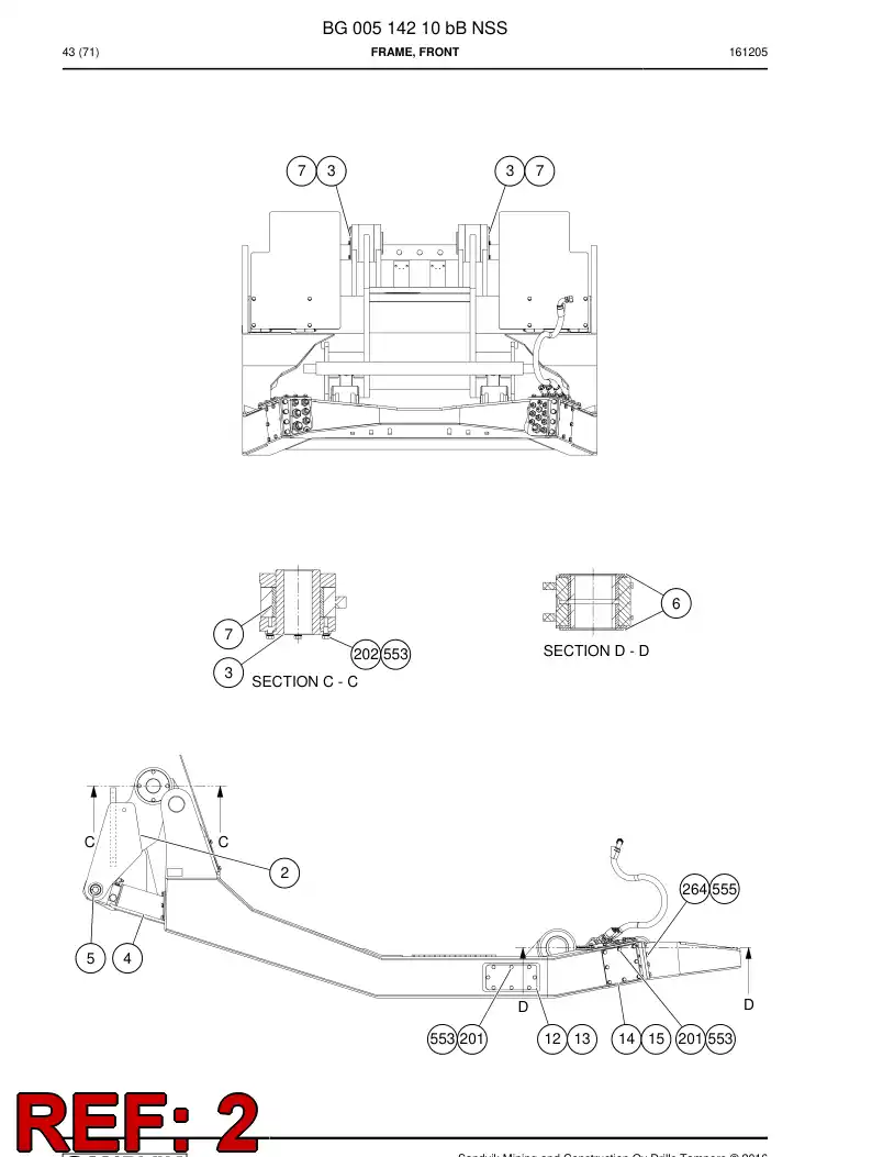 55049245d 550 492 45d Support, Front - Sandvik Technical Drawing