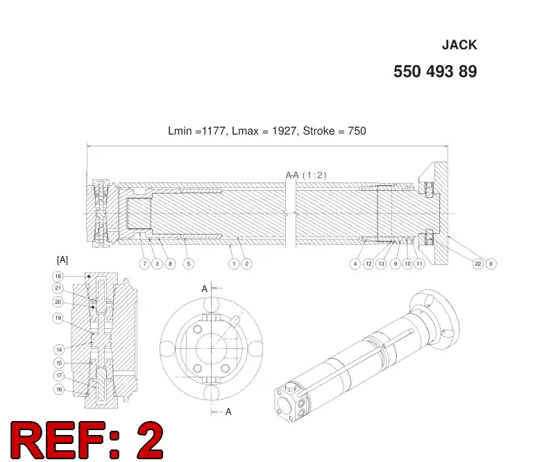 55049392 550 493 92 PISTON ROD - Sandvik Technical Drawing