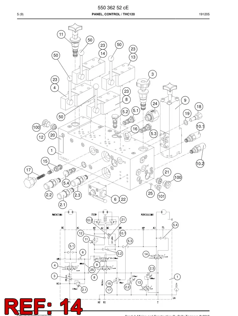 55050018 550 500 18 Valve, Directional - Sandvik Technical Drawing