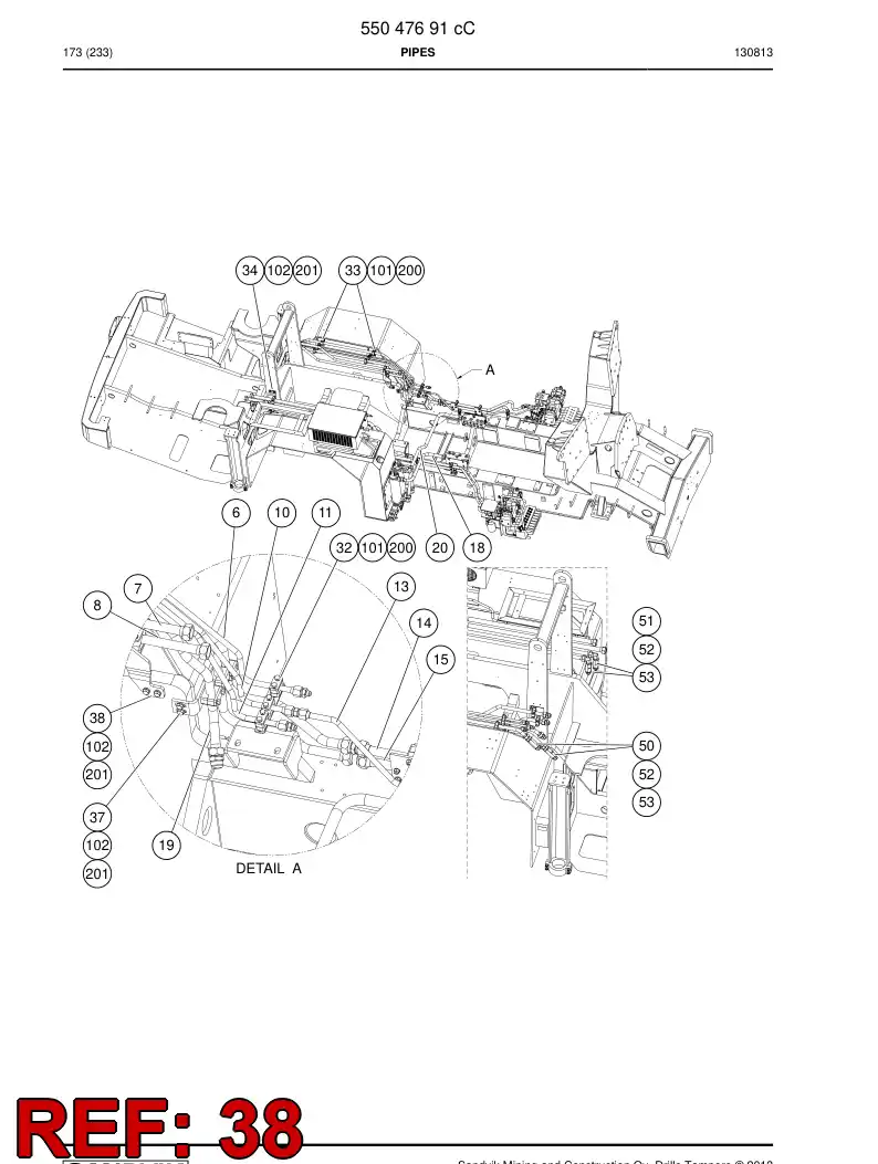 55050581 550 505 81 Supporting block assembly - Sandvik Technical Drawing
