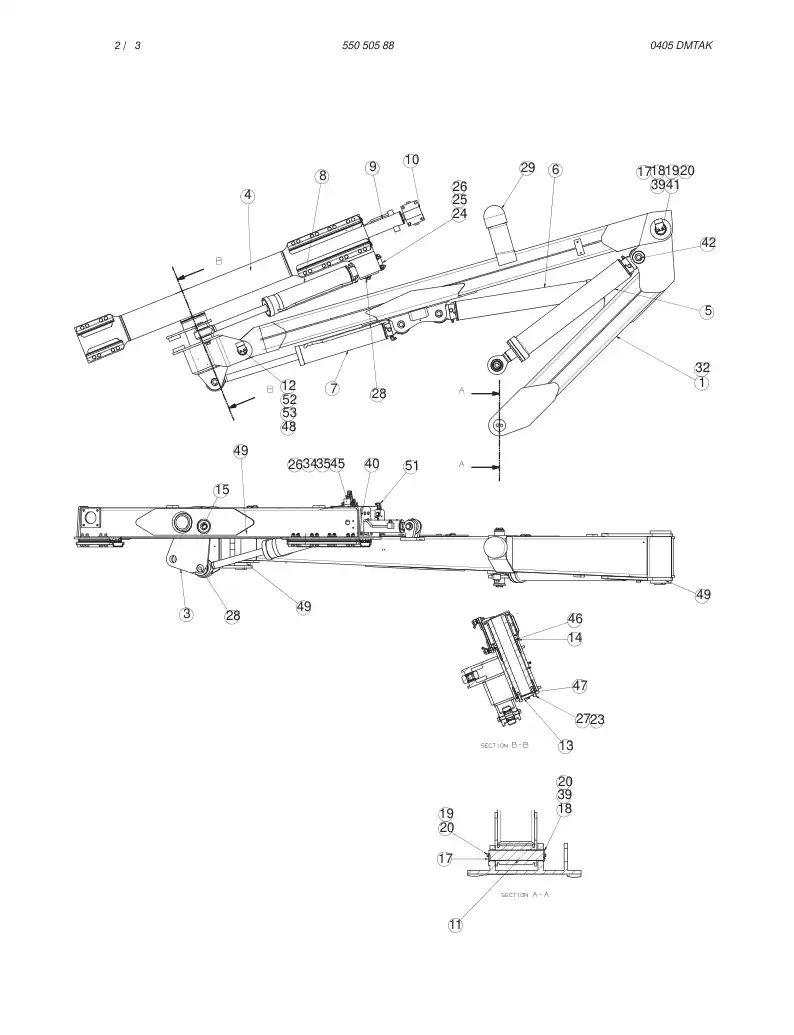 55050588 550 505 88 BOOM ASSEMBLY - Sandvik Technical Drawing