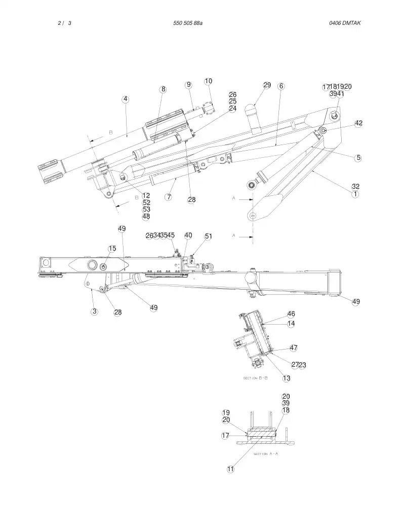 55050588a 550 505 88a BOOM ASSEMBLY - Sandvik Technical Drawing