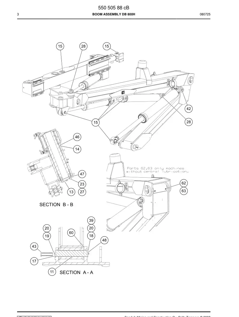 55050588c 550 505 88c BOOM ASSEMBLY - Sandvik Technical Drawing
