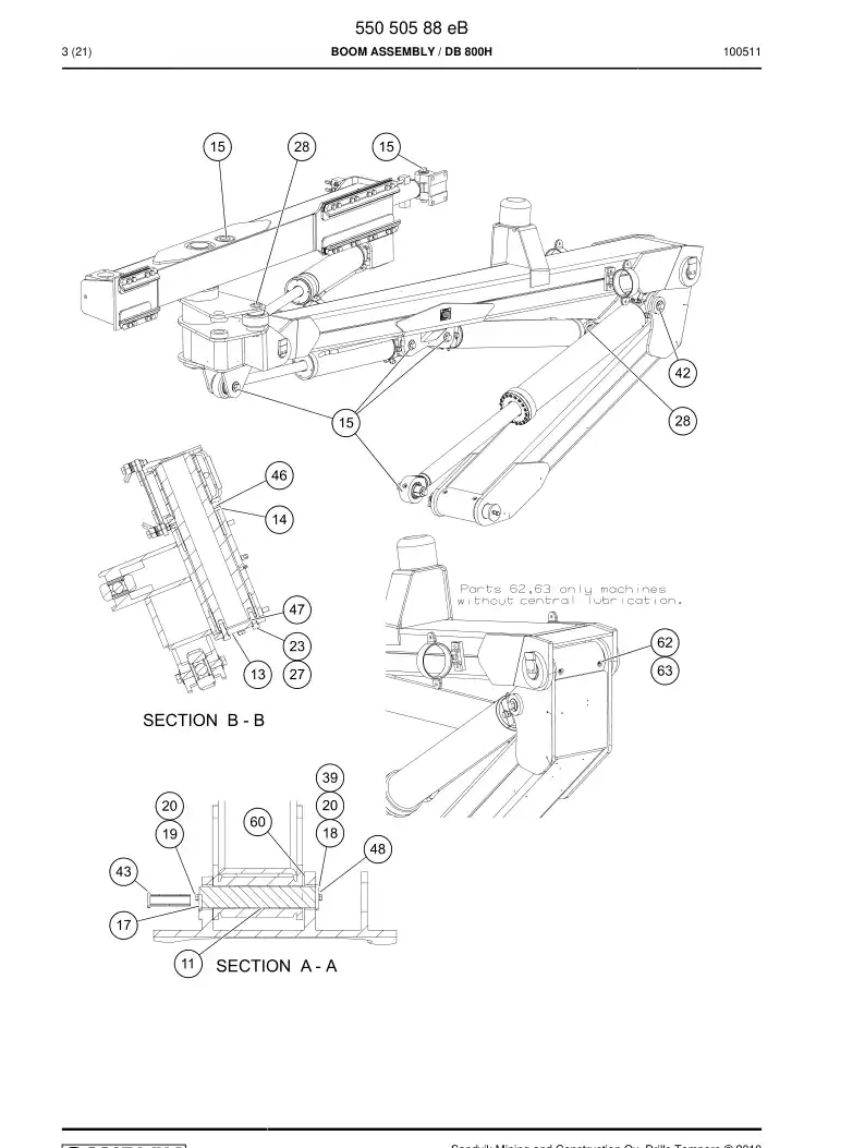 55050588e 550 505 88e Boom assembly - Sandvik Technical Drawing