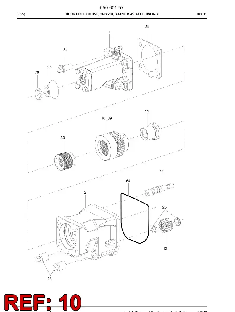 55050593 550 505 93 Bushing, Rotation - Sandvik Technical Drawing