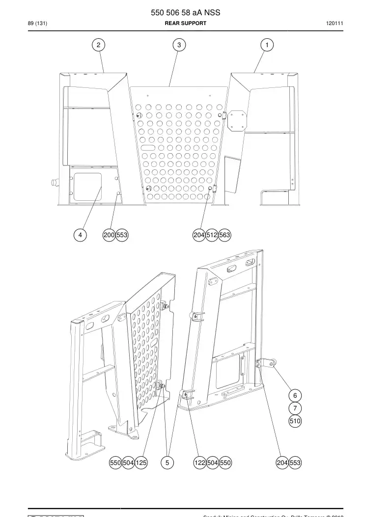 55050658a 550 506 58a REAR SUPPORT - Sandvik Technical Drawing