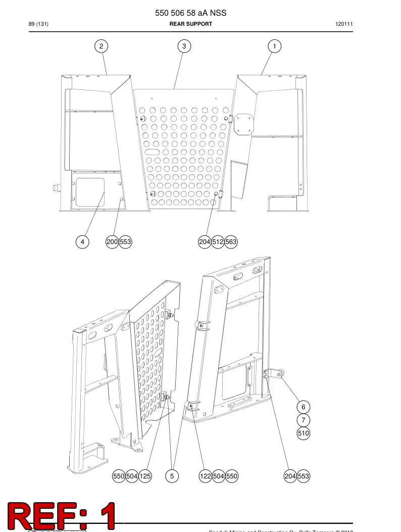 55050659 550 506 59 Rear support - Sandvik Technical Drawing