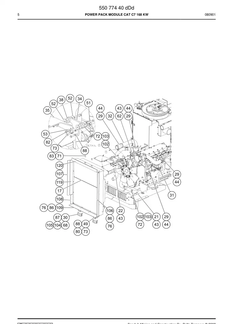 55050909a 550 509 09a Rear assembly - Sandvik Technical Drawing