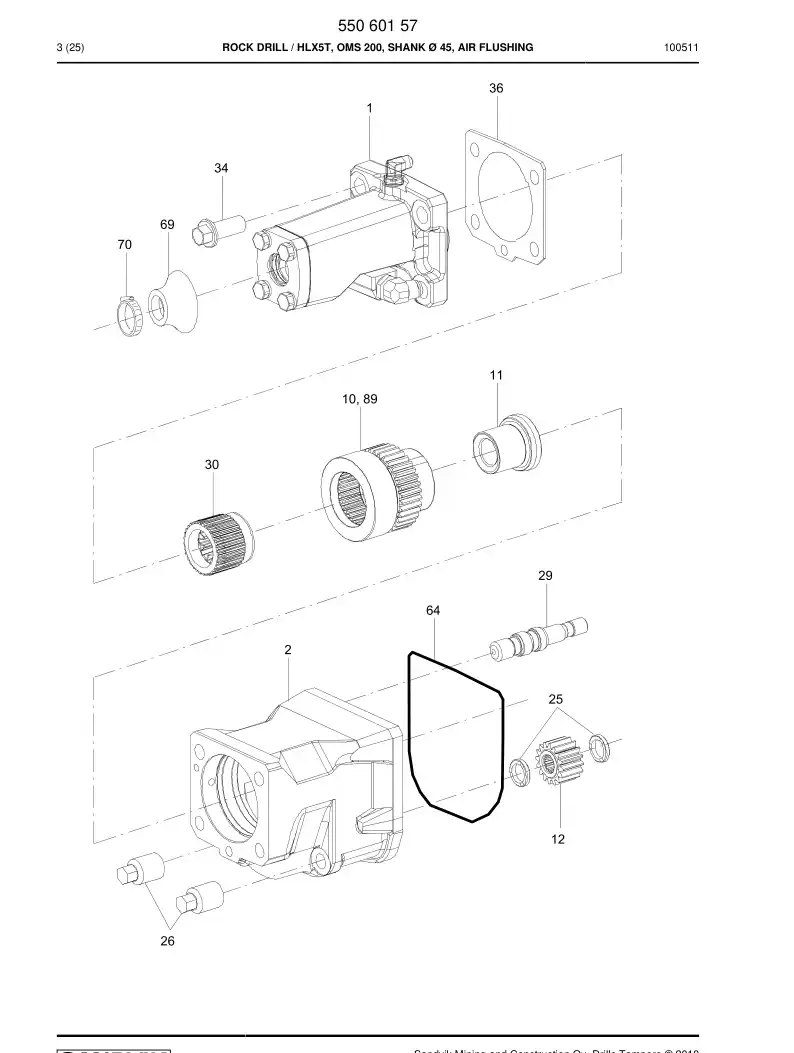 55050943 550 509 43 BEARING BUSHING - Sandvik Technical Drawing