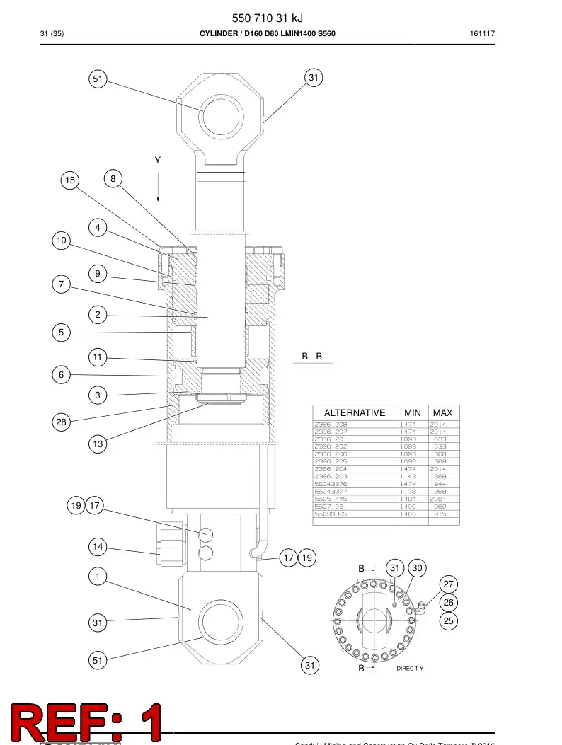 55051449 550 514 49 Tube, Cylinder - Sandvik Technical Drawing
